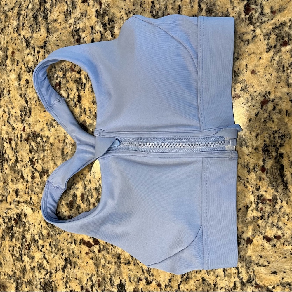 Light Blue Zip-Front Sports Bra